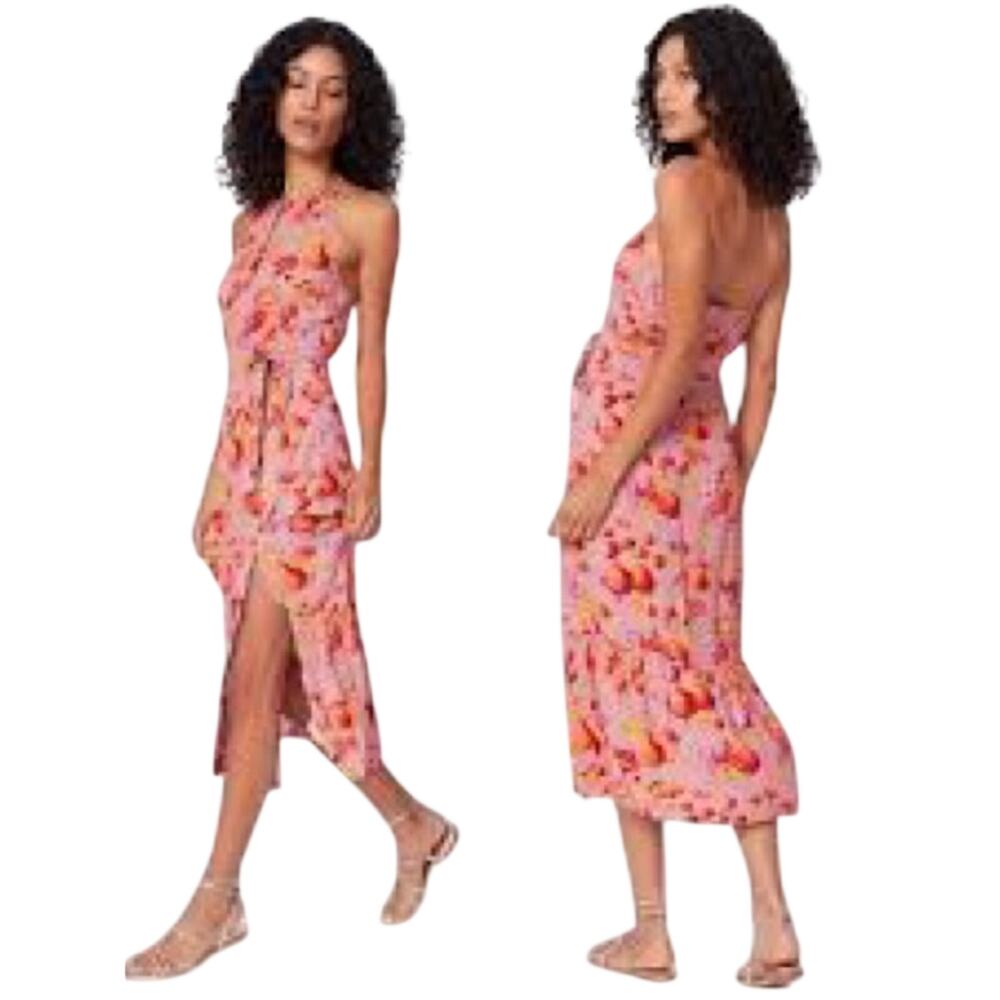 PAIGE Pink & Coral Floral Halter Midi Dress